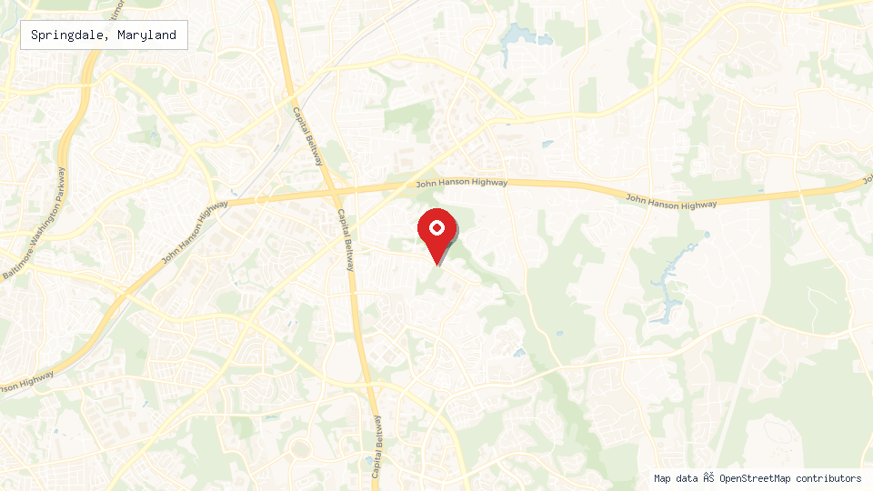 Street map of Springdale, Maryland with location pin