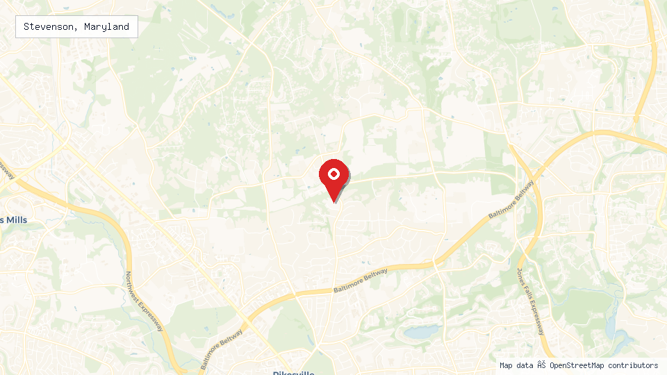 Street map of Stevenson, Maryland with location pin