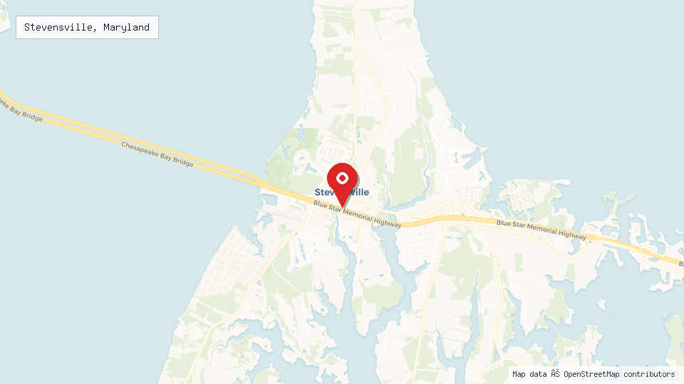 Street map of Stevensville, Maryland with location pin