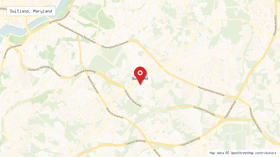 Street map of Suitland, Maryland with location pin