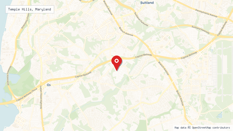 Street map of Temple Hills, Maryland with location pin