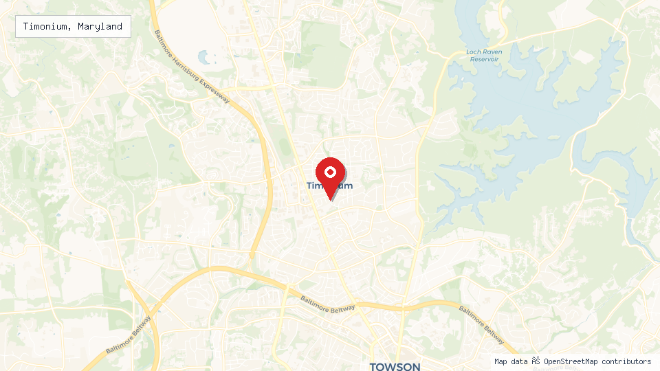 Street map of Timonium, Maryland with location pin