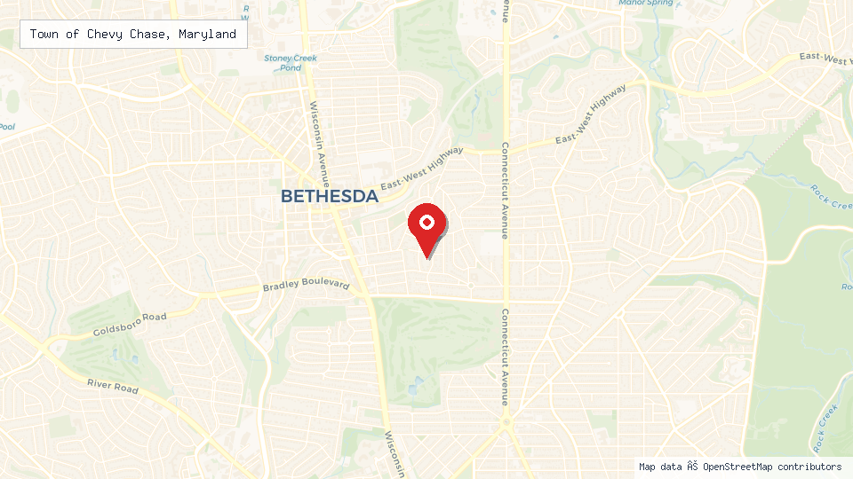 Street map of Town of Chevy Chase, Maryland with location pin