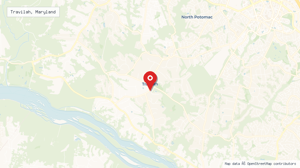 Street map of Travilah, Maryland with location pin