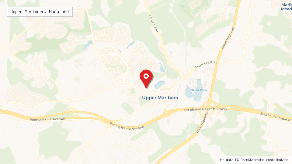 Street map of Upper Marlboro, Maryland with location pin