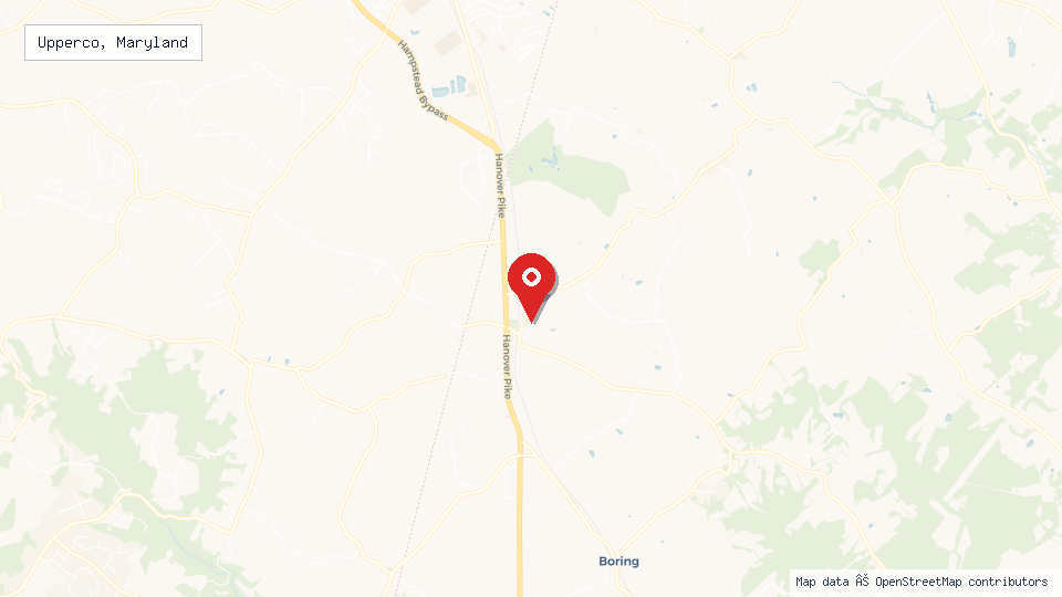Street map of Upperco, Maryland with location pin