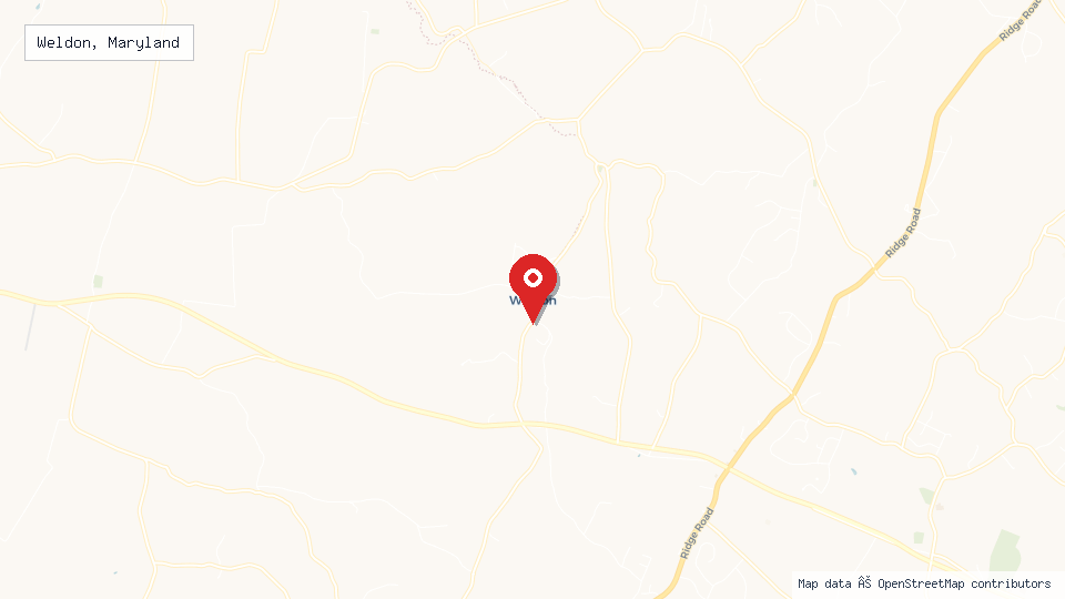 Street map of Weldon, Maryland with location pin