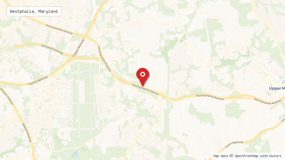 Street map of Westphalia, Maryland with location pin