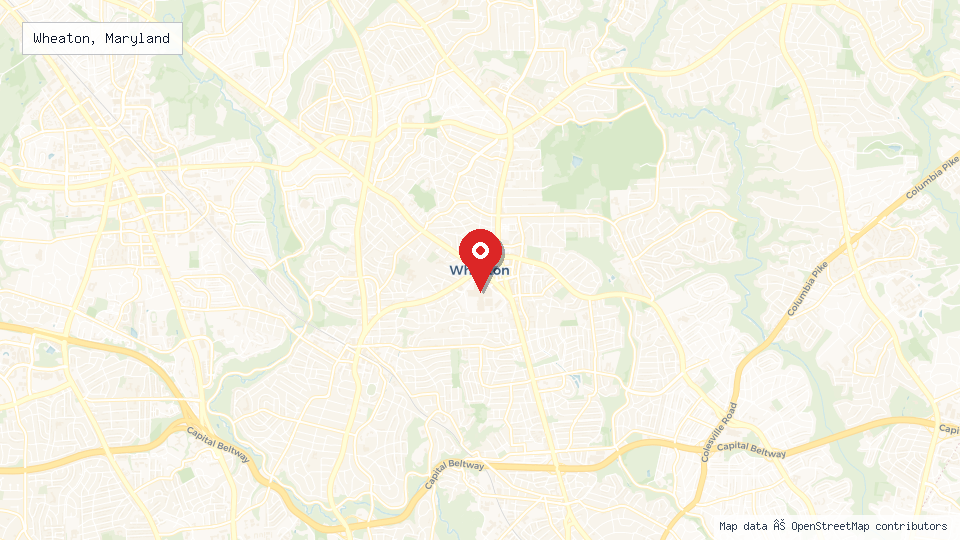 Street map of Wheaton, Maryland with location pin