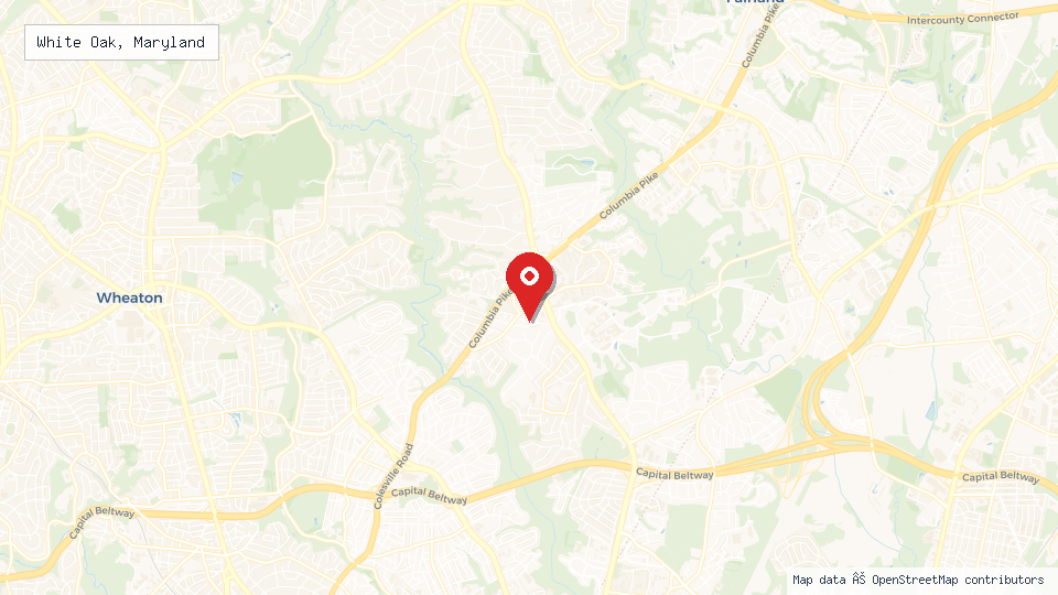 Street map of White Oak, Maryland with location pin