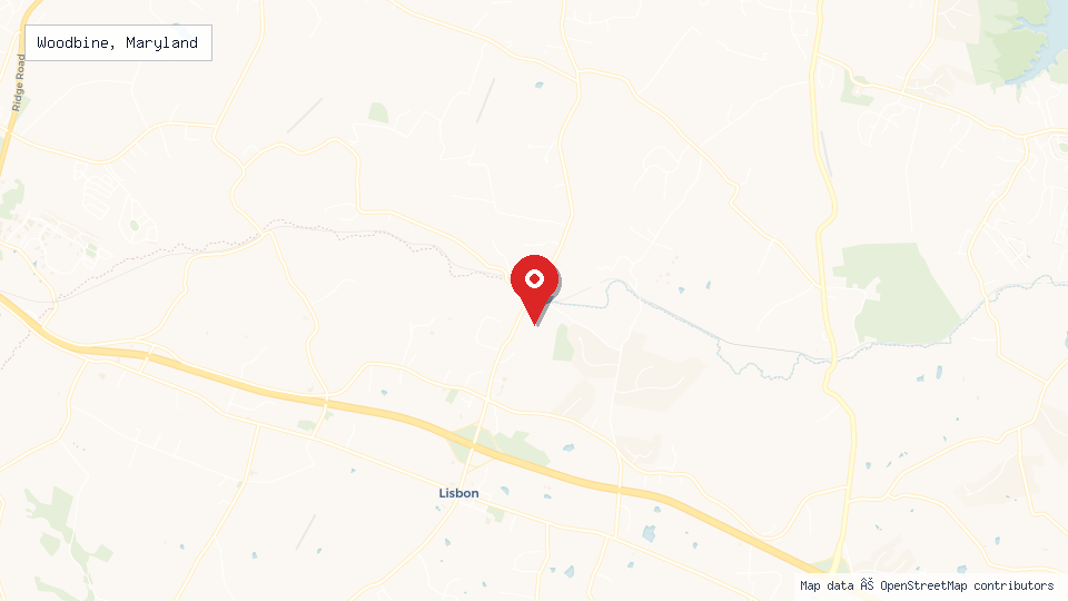 Street map of Woodbine, Maryland with location pin