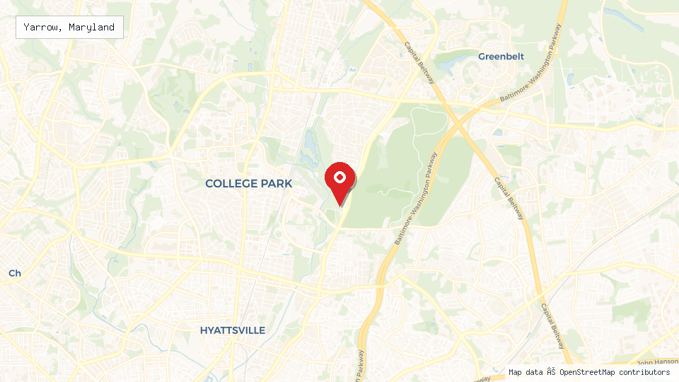 Street map of Yarrow, Maryland with location pin