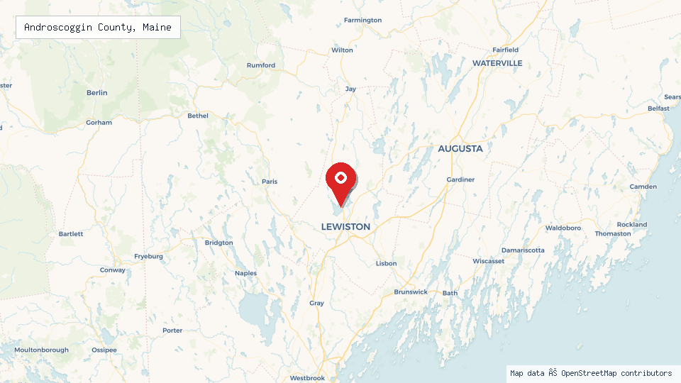 Street map of Androscoggin County, Maine with location pin