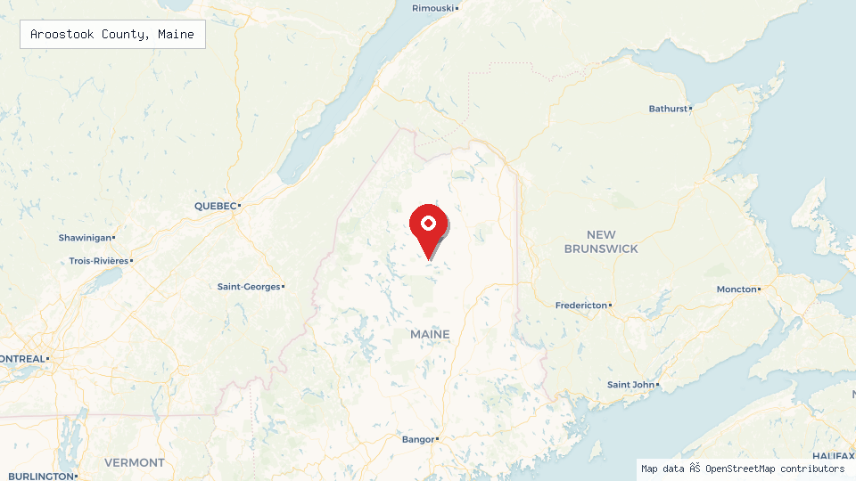 Street map of Aroostook County, Maine with location pin