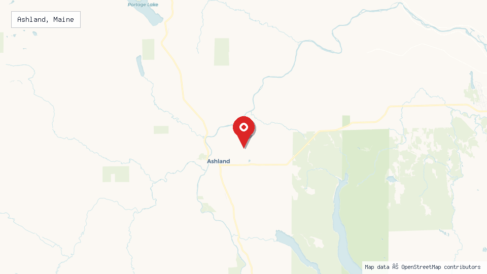 Street map of Ashland, Maine with location pin