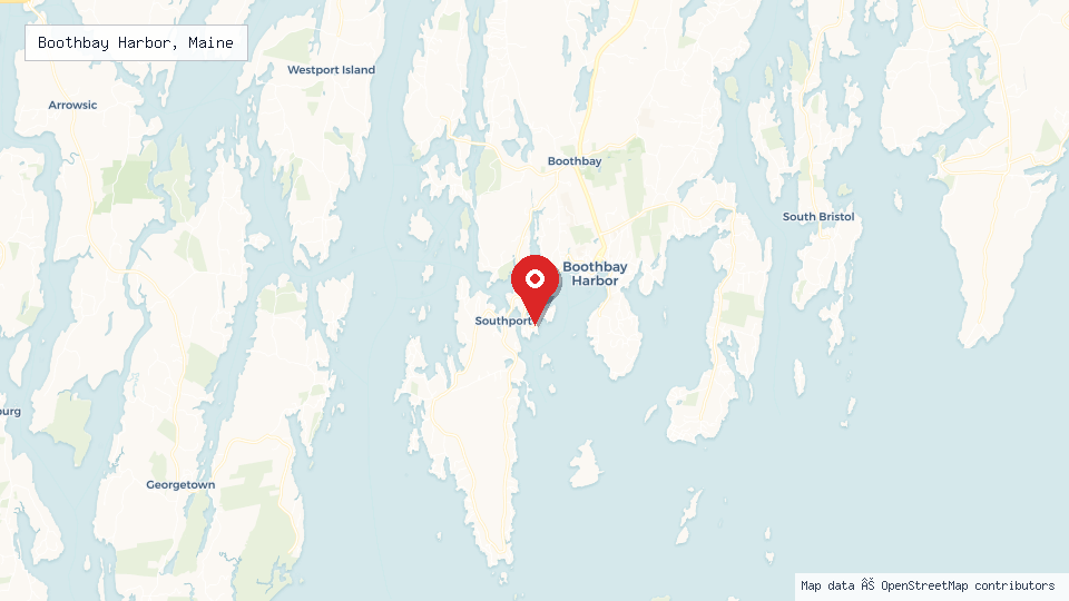 Street map of Boothbay Harbor, Maine with location pin