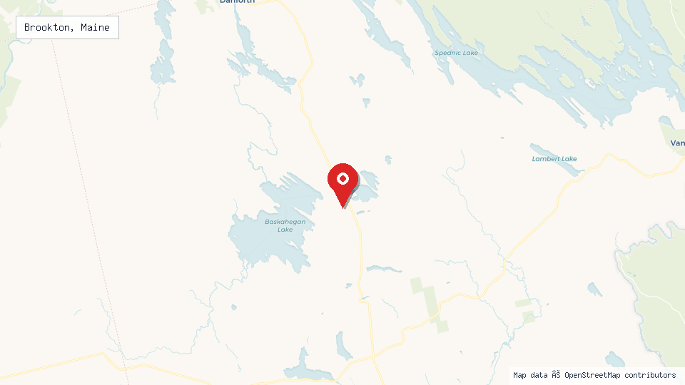Street map of Brookton, Maine with location pin
