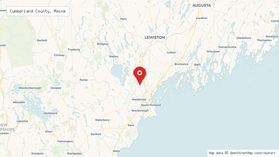 Street map of Cumberland County, Maine with location pin