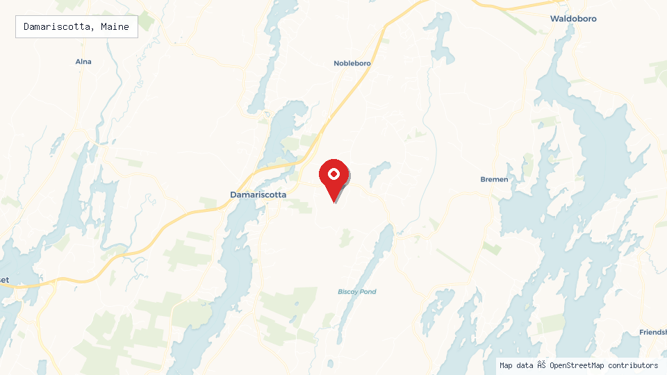 Street map of Damariscotta, Maine with location pin