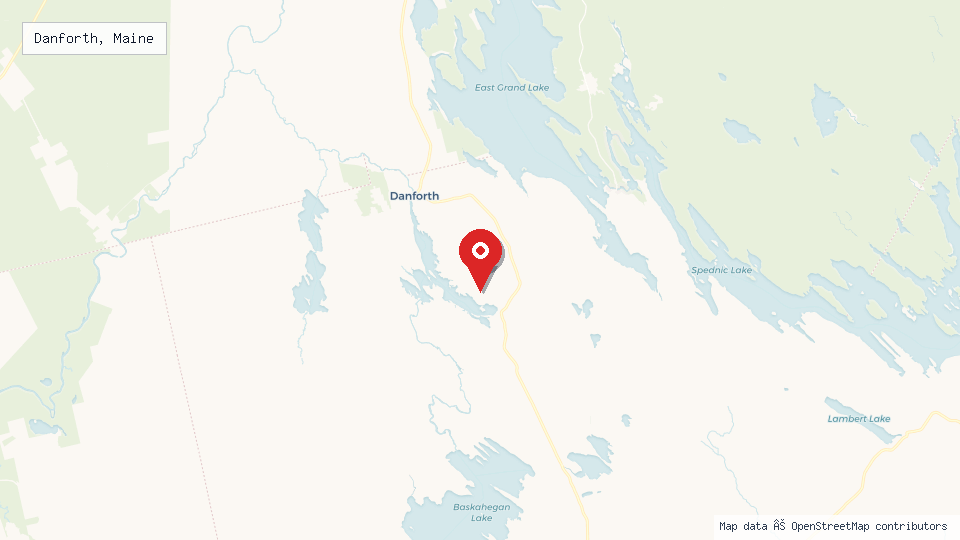Street map of Danforth, Maine with location pin