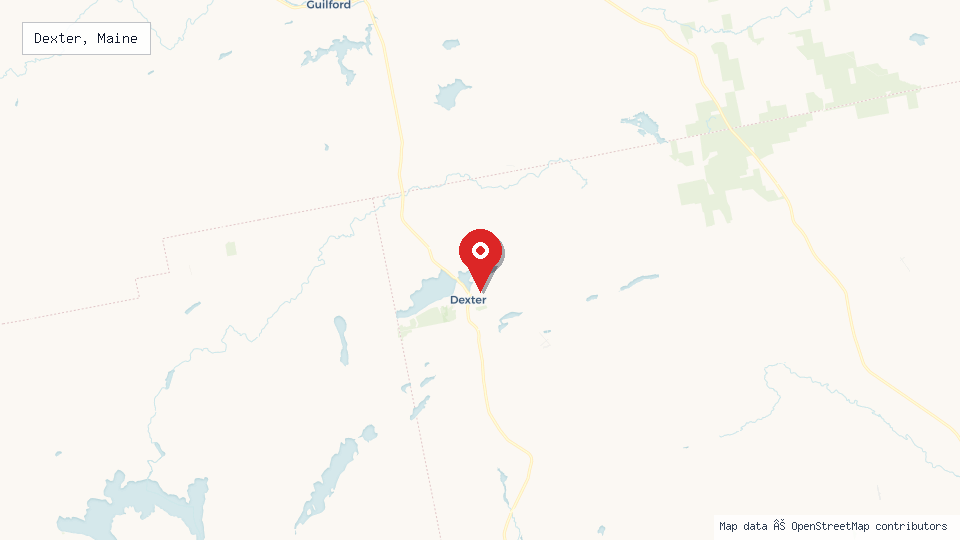 Street map of Dexter, Maine with location pin