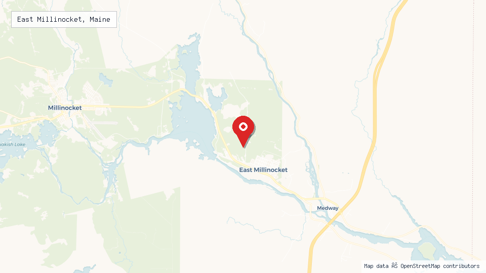 Street map of East Millinocket, Maine with location pin