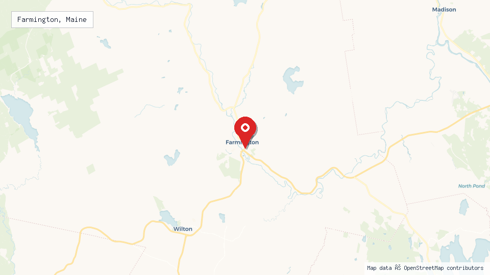 Street map of Farmington, Maine with location pin