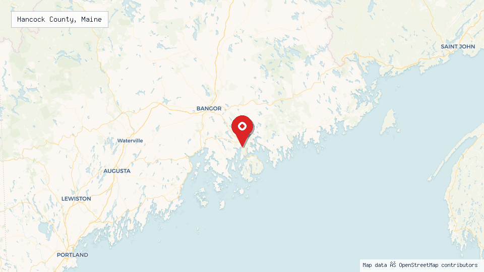 Street map of Hancock County, Maine with location pin
