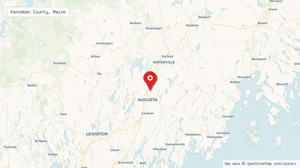 Street map of Kennebec County, Maine with location pin