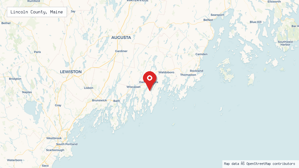 Street map of Lincoln County, Maine with location pin