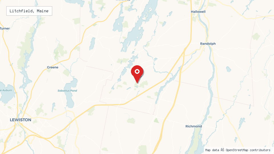 Street map of Litchfield, Maine with location pin
