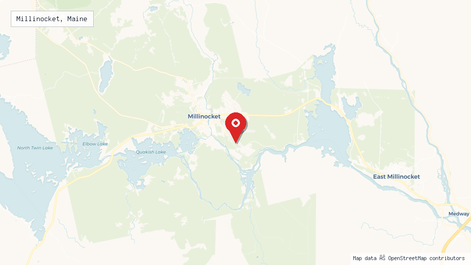 Street map of Millinocket, Maine with location pin