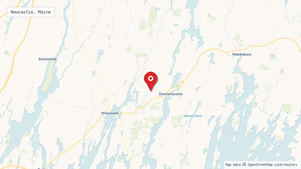 Street map of Newcastle, Maine with location pin