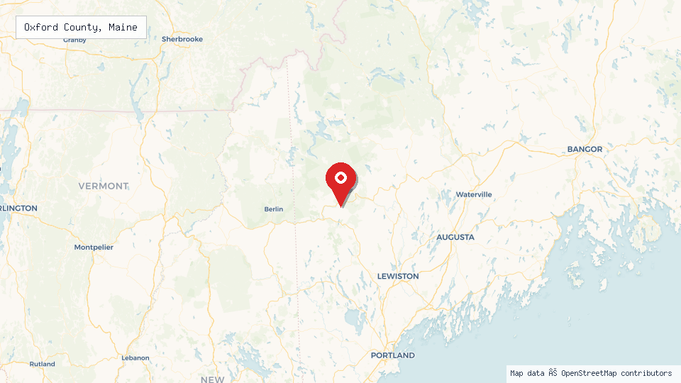 Street map of Oxford County, Maine with location pin