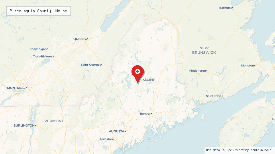 Street map of Piscataquis County, Maine with location pin