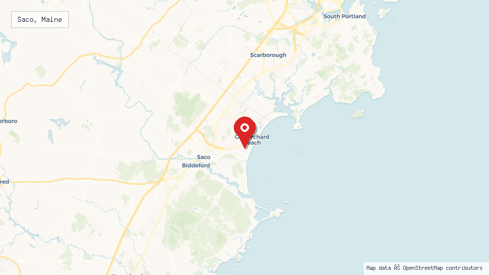 Street map of Saco, Maine with location pin