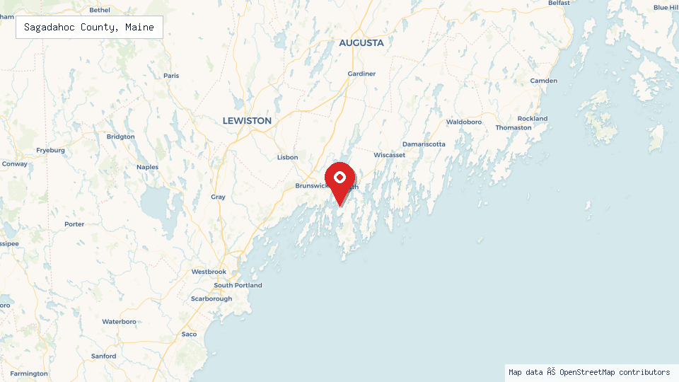 Street map of Sagadahoc County, Maine with location pin