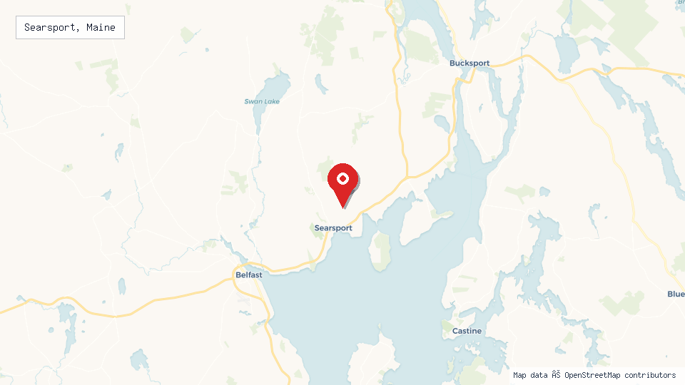 Street map of Searsport, Maine with location pin