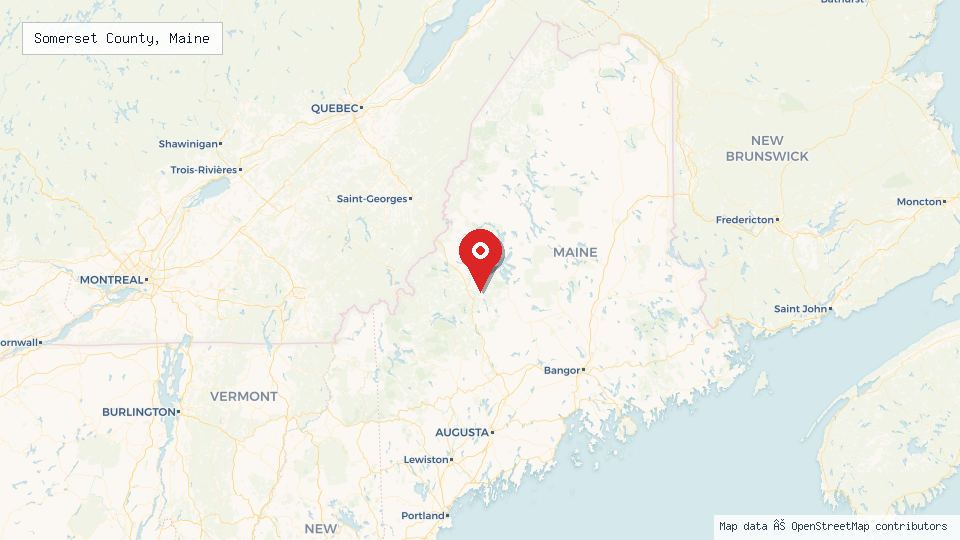Street map of Somerset County, Maine with location pin