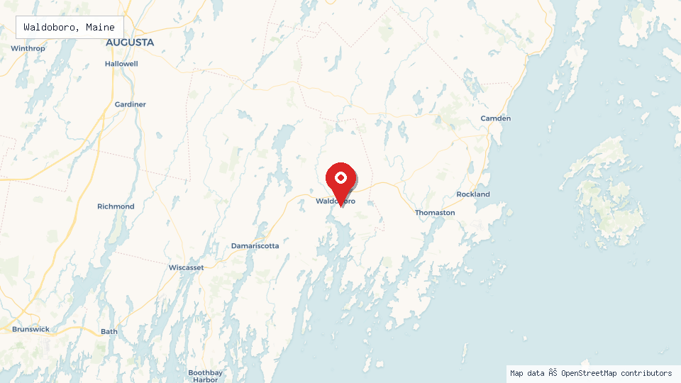 Street map of Waldoboro, Maine with location pin