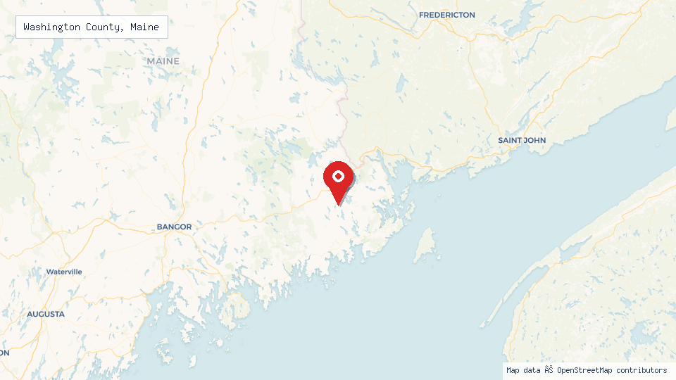 Street map of Washington County, Maine with location pin