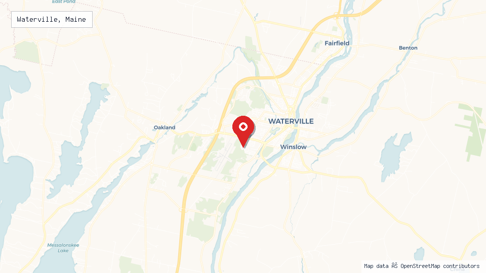 Street map of Waterville, Maine with location pin