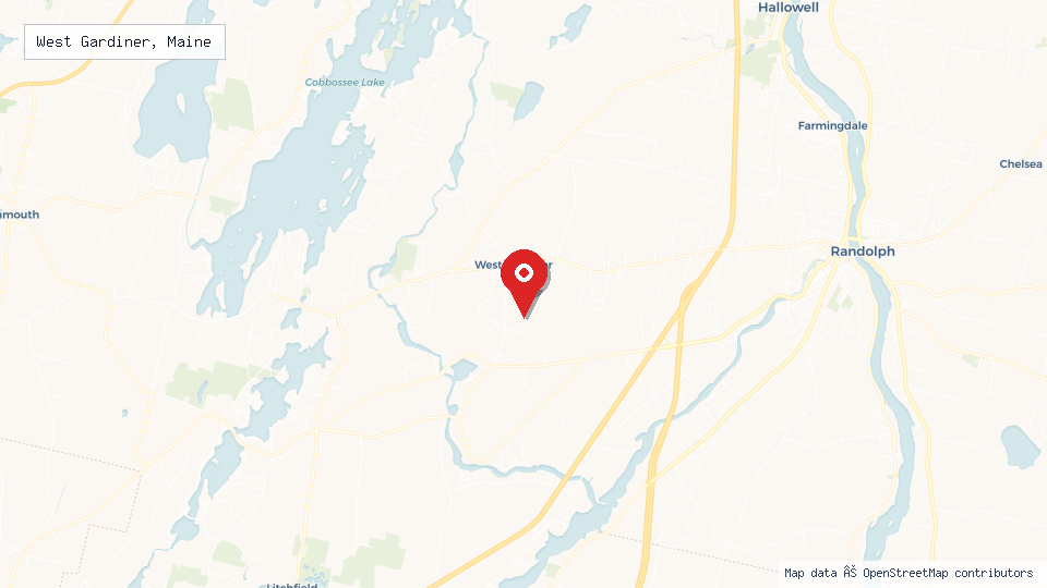 Street map of West Gardiner, Maine with location pin
