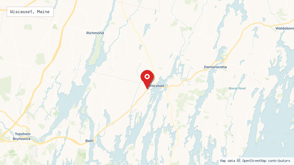 Street map of Wiscasset, Maine with location pin