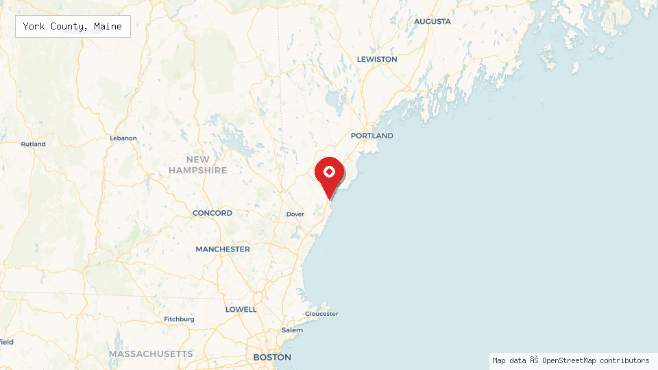 Street map of York County, Maine with location pin