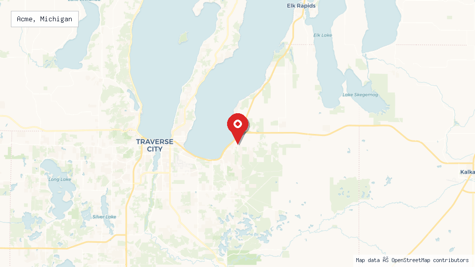 Street map of Acme, Michigan with location pin
