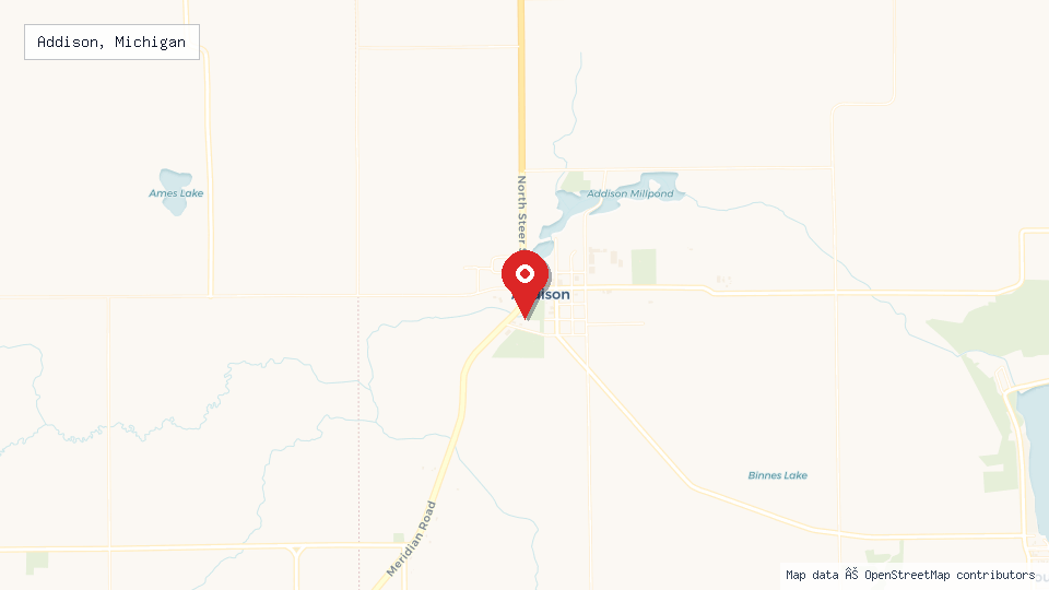 Street map of Addison, Michigan with location pin