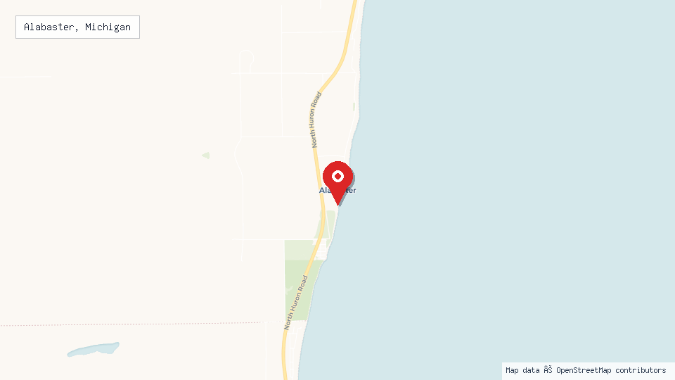 Street map of Alabaster, Michigan with location pin
