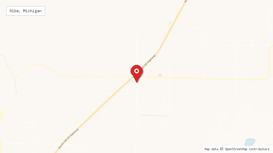 Street map of Alba, Michigan with location pin