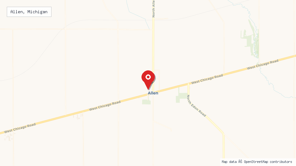 Street map of Allen, Michigan with location pin